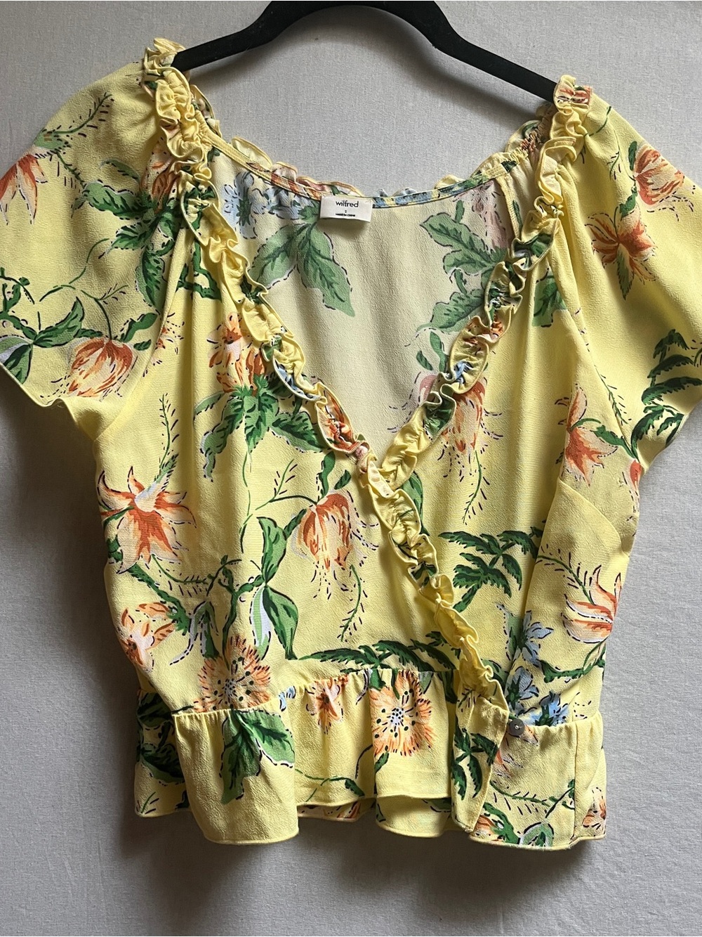 Wilfred Yellow Floral Ruffle V-Neck Peplum Blouse S